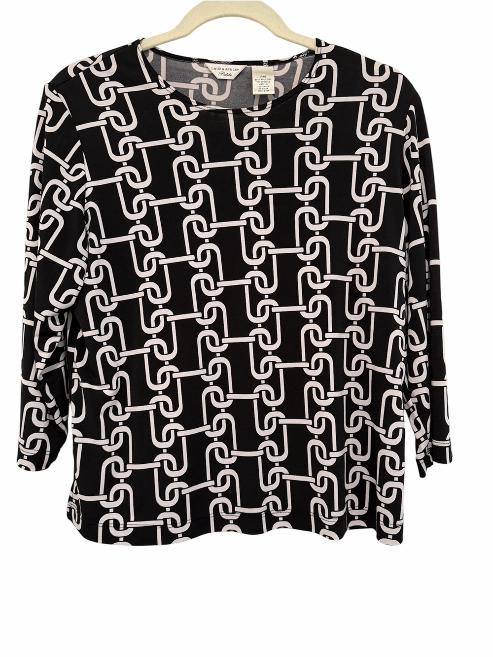 Laura Ashley Petite Top Black & White Link-Chain Print Long Sleeve Tee Size PM